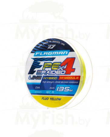 Шнур Flagman PE Hybrid F4 135m FluoYellow 0,08mm. 3,6кг/8lb, арт.: 27135-008-FL