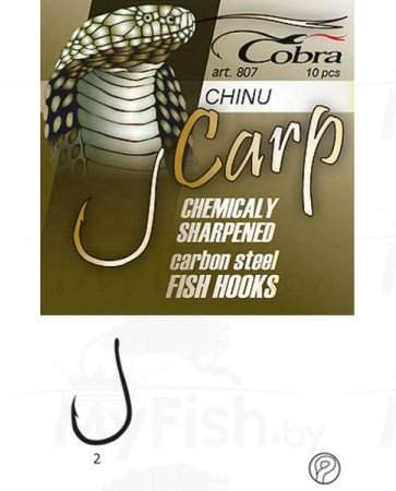 Крючки с поводком Cobra CARP CHINU, размер 002,2 штуки, арт.: C4500-002