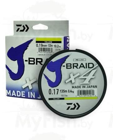 Леска плетеная DAIWA J-Braid X4 135/017 (флуор. -желтая), арт.: 408013-ART