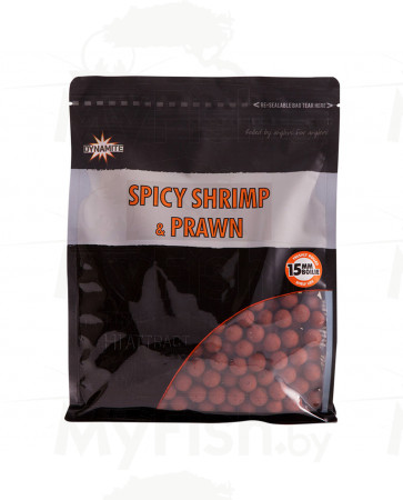 Бойлы тонущие DYNAMITE BAITS Spicy Shrimp & Prawn 15 мм. 1 кг., арт.: DY970-NORM