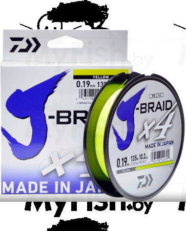 Плетеный шнур Daiwa J-Braid X4E 0.15mm-135m жёлтая, арт.: 12740-015