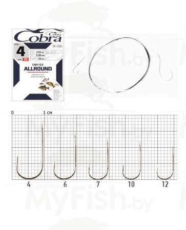 Крючки с поводком Cobra ALLROUND CNA102,70см, 10шт, арт.: CNA102-000-SB