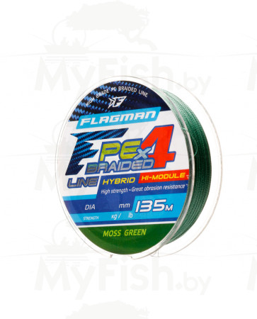 Шнур Flagman PE Hybrid F4 135m MossGreen 0,14mm. 7,7кг/17lb, арт.: 26135-014-FL