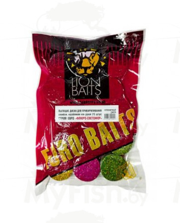 Lion baits Пылящие диски для прикармливания Флюро-Светофор "Клубничный джем" 15шт, арт.: LBPK-0001